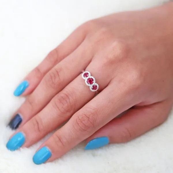 1.00tw Ruby & Diamond Trinity Halo Ring in 18kt White Gold Image 4 La Mine d'Or Moncton, NB