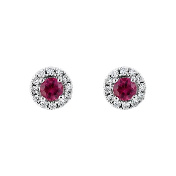 0.40tw Ruby and Diamond Halo Stud Earrings in 18kt White Gold La Mine d'Or Moncton, NB
