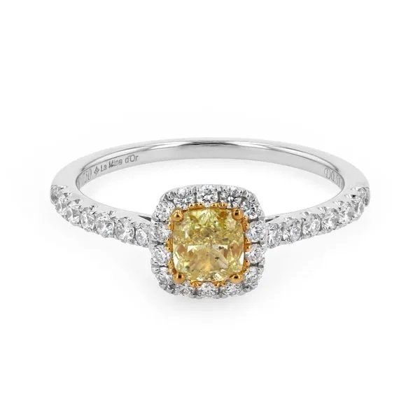 0.85tw Cushion Fancy Yellow Diamond Halo Pave Ring La Mine d'Or Moncton, NB