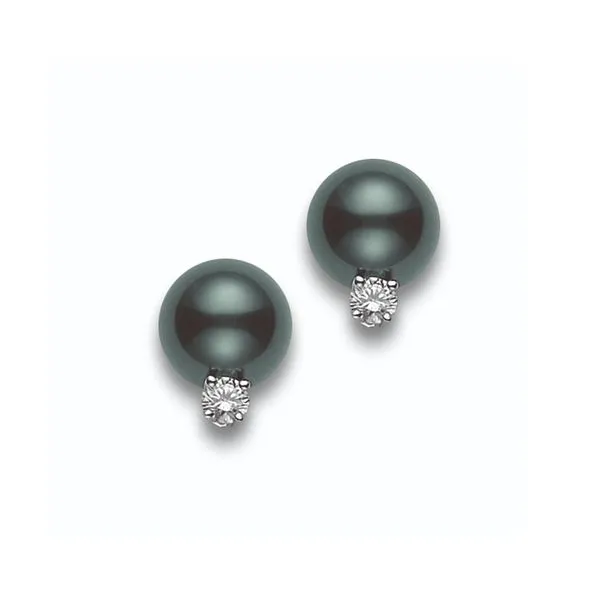 Mikimoto 9mm Black South Sea Pearl & Diamond Stud Earrings La Mine d'Or Moncton, NB