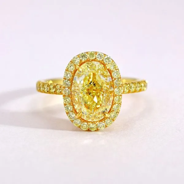 3.74tw Fancy Yellow Oval Diamond Halo Pave Ring Image 3 La Mine d'Or Moncton, NB