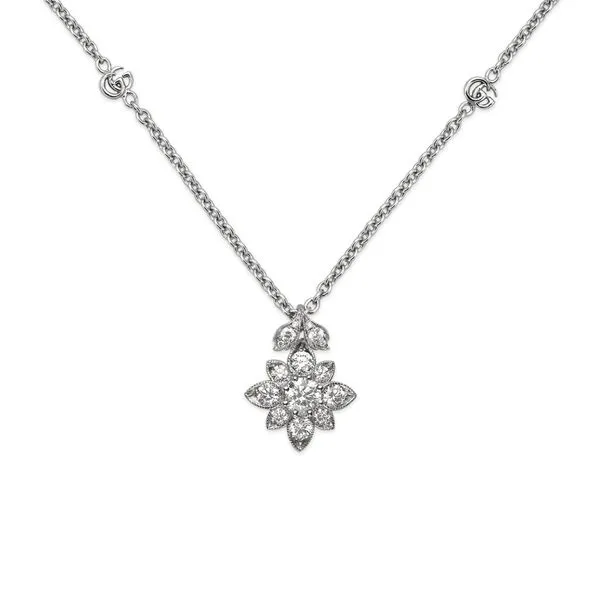 Gucci Flora Diamond Necklace with Double G 18kt White Gold Image 3 La Mine d'Or Moncton, NB