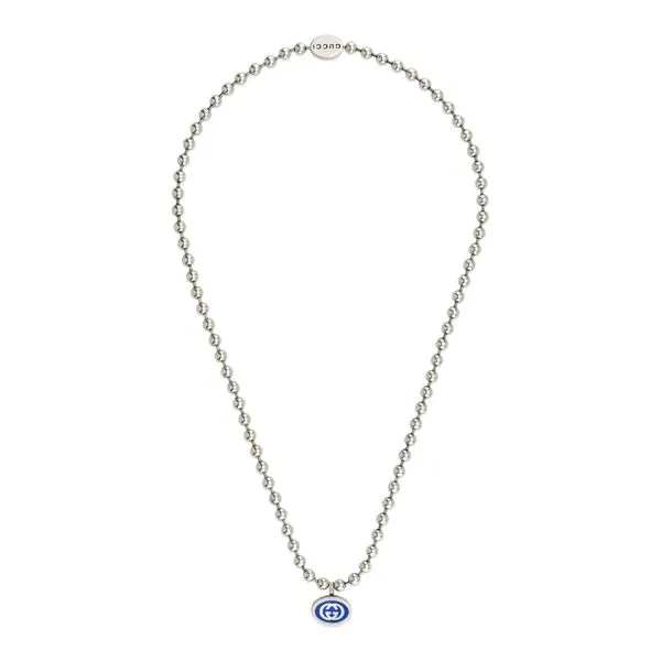 Gucci Interlocking G Boule Blue Enamel Silver Necklace La Mine d'Or Moncton, NB