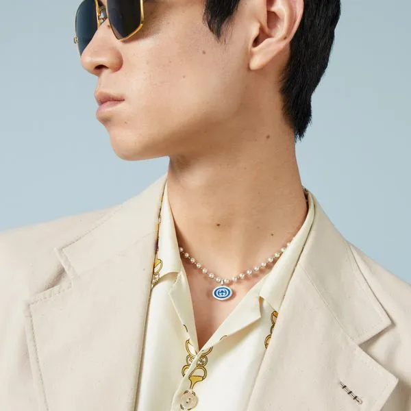 Gucci Interlocking G Boule Blue Enamel Silver Necklace Image 3 La Mine d'Or Moncton, NB