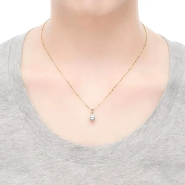 Mikimoto Akoya Cultured Pearl and Diamond Pendant in 18K Yellow Gold Image 2 La Mine d'Or Moncton, NB