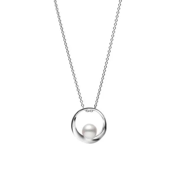 Mikimoto Akoya Cultured Pearl Circle Pendant in 18K White Gold La Mine d'Or Moncton, NB