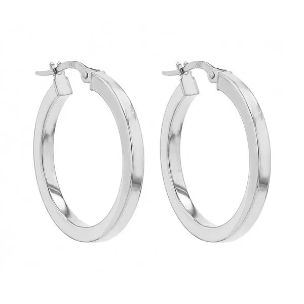 10kt White Gold Medium Flat Hoop Earrings La Mine d'Or Moncton, NB