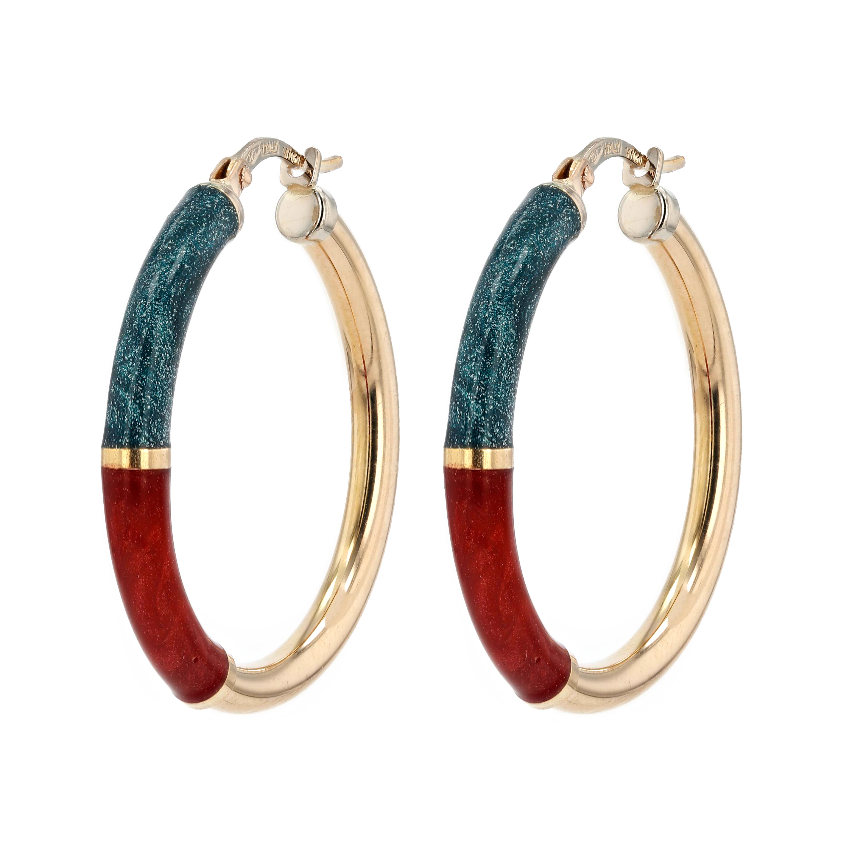 Estate Blue & Red Enamel 14kt Yellow Gold Hoop Earrings La Mine d'Or Moncton, NB