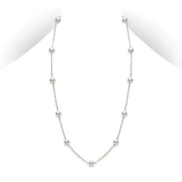 Mikimoto Akoya Pearl Station Necklace 18kt White Gold La Mine d'Or Moncton, NB