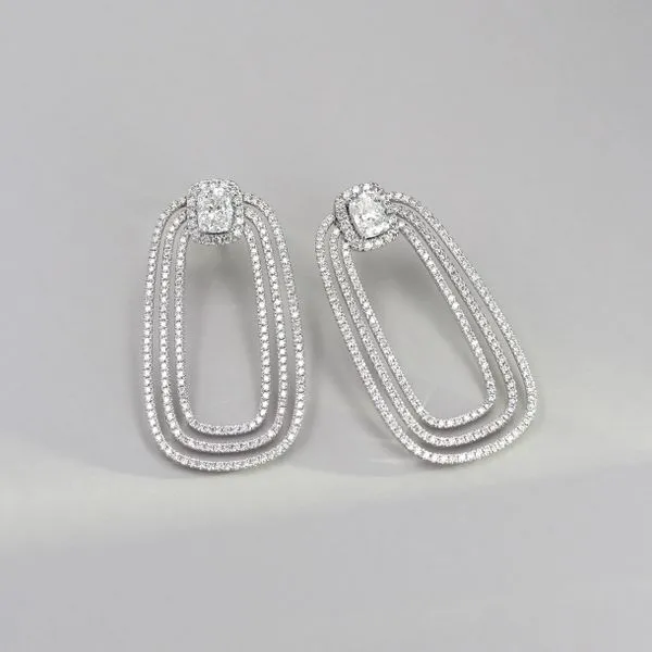 5.04ct La Maison Cushion Diamond Halo Drop Earrings 18kt White Gold Image 3 La Mine d'Or Moncton, NB