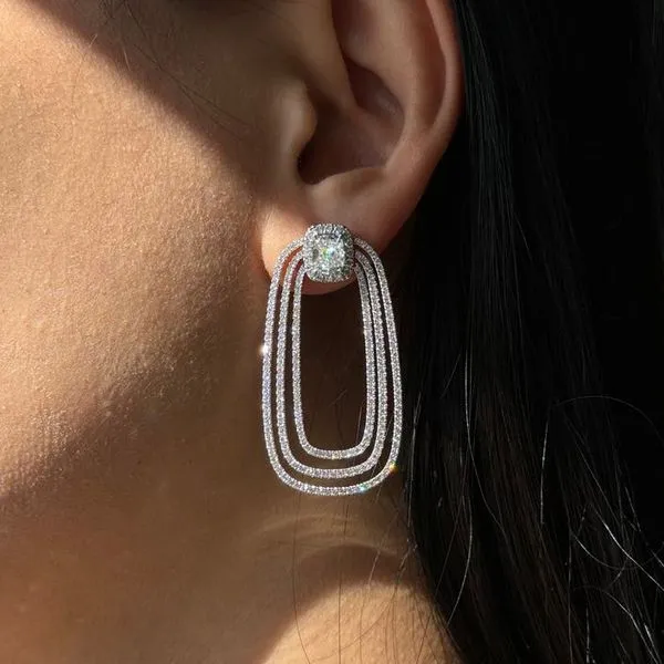 5.04ct La Maison Cushion Diamond Halo Drop Earrings 18kt White Gold Image 5 La Mine d'Or Moncton, NB