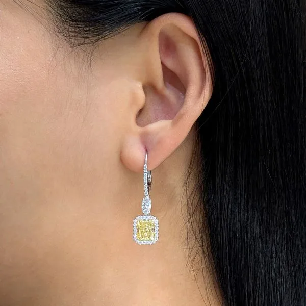 6.25ct La Maison Fancy Yellow Diamond Halo Drop Earrings Image 5 La Mine d'Or Moncton, NB