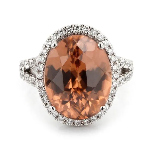 13.80ct Oval Honey Brown Zircon and Diamond Halo Ring La Mine d'Or Moncton, NB