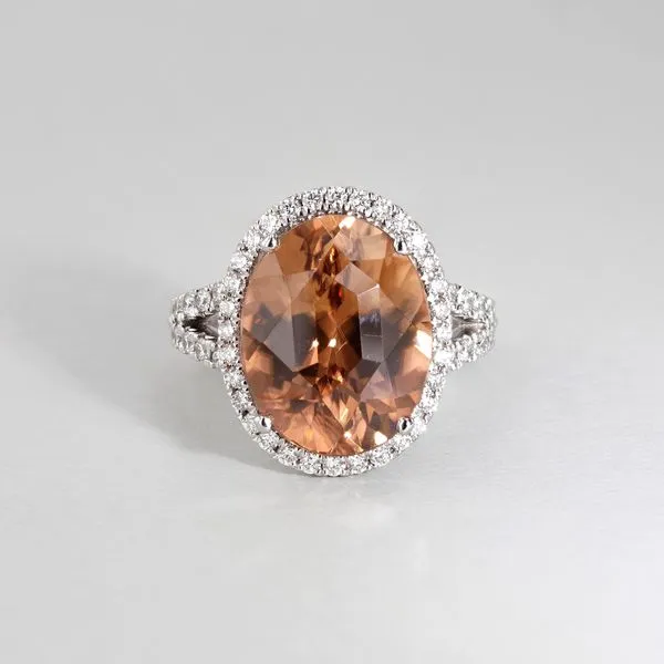 13.80ct Oval Honey Brown Zircon and Diamond Halo Ring Image 3 La Mine d'Or Moncton, NB