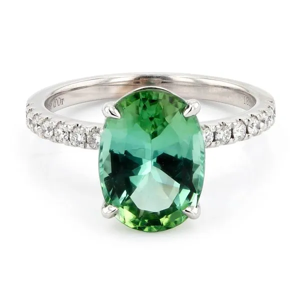 3.15ct Casablanca Oval Green Tourmaline and Diamond Pave Ring La Mine d'Or Moncton, NB