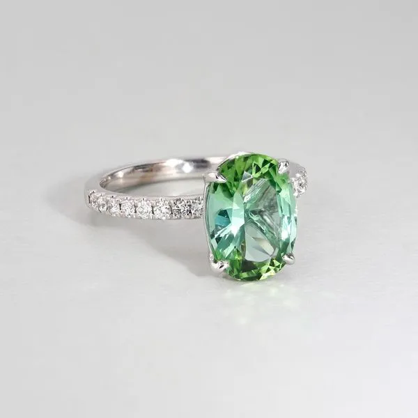 3.15ct Casablanca Oval Green Tourmaline and Diamond Pave Ring Image 3 La Mine d'Or Moncton, NB