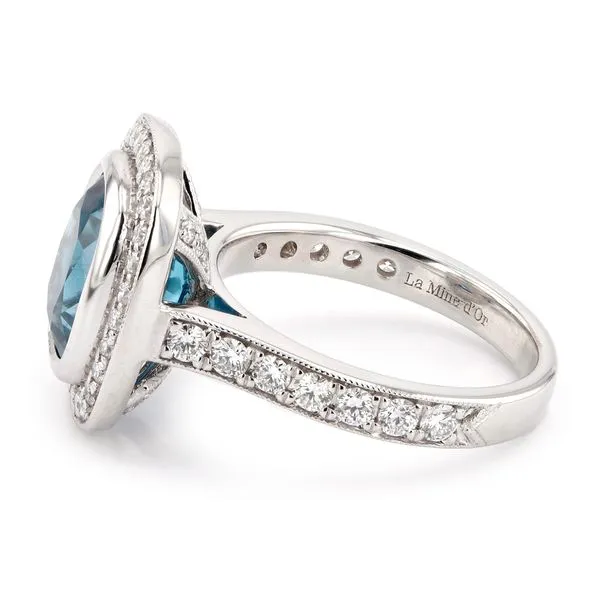 5.90ct Blue Zircon and Diamond Halo Ring Image 2 La Mine d'Or Moncton, NB
