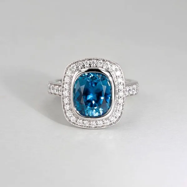 5.90ct Blue Zircon and Diamond Halo Ring Image 3 La Mine d'Or Moncton, NB