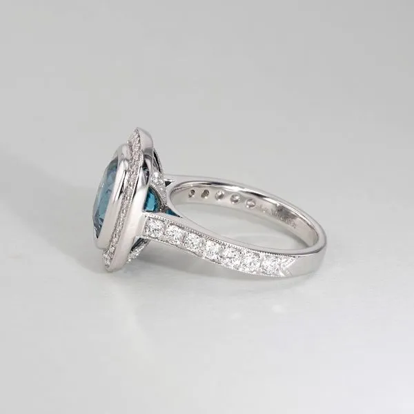 5.90ct Blue Zircon and Diamond Halo Ring Image 4 La Mine d'Or Moncton, NB