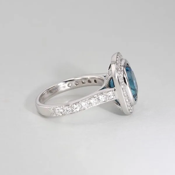 5.90ct Blue Zircon and Diamond Halo Ring Image 5 La Mine d'Or Moncton, NB