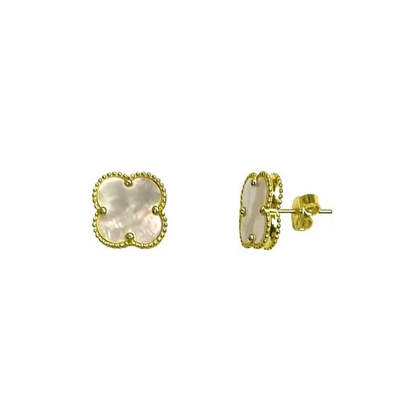 10kt Yellow Gold Mother of Pearl Clover Stud Earrings La Mine d'Or Moncton, NB