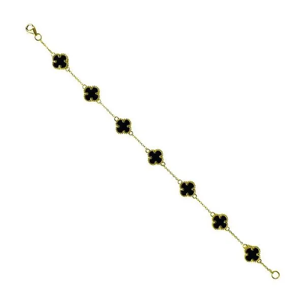 10kt Yellow Gold Black Onyx Clover Bracelet Image 2 La Mine d'Or Moncton, NB