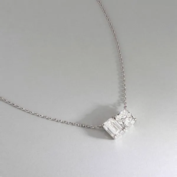 1.96tw Toi et Moi Cushion and Emerald Cut Diamond Necklace Image 3 La Mine d'Or Moncton, NB