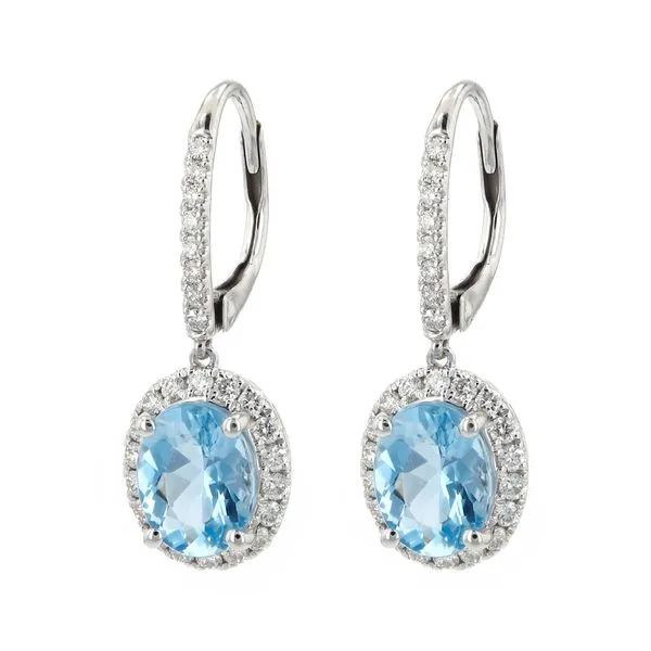2.30tw Aquamarine Oval and 0.50tw Diamond Halo Drop Earrings La Mine d'Or Moncton, NB