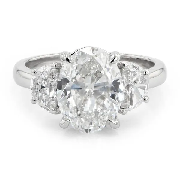 3.82tw Oval and Half-Moon Three Stone Diamond Engagement Ring La Mine d'Or Moncton, NB