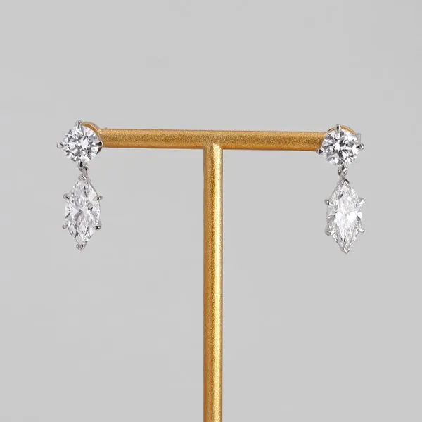 3.64tw Marquise and Round Brilliant Diamond Drop Stud Earrings Image 2 La Mine d'Or Moncton, NB