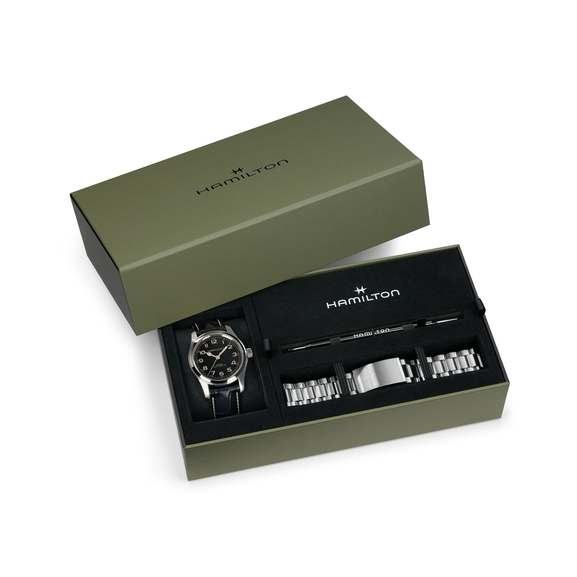 Hamilton Khaki Field Murph Auto Black Dial Bracelet Bundle 42mm Image 2 La Mine d'Or Moncton, NB