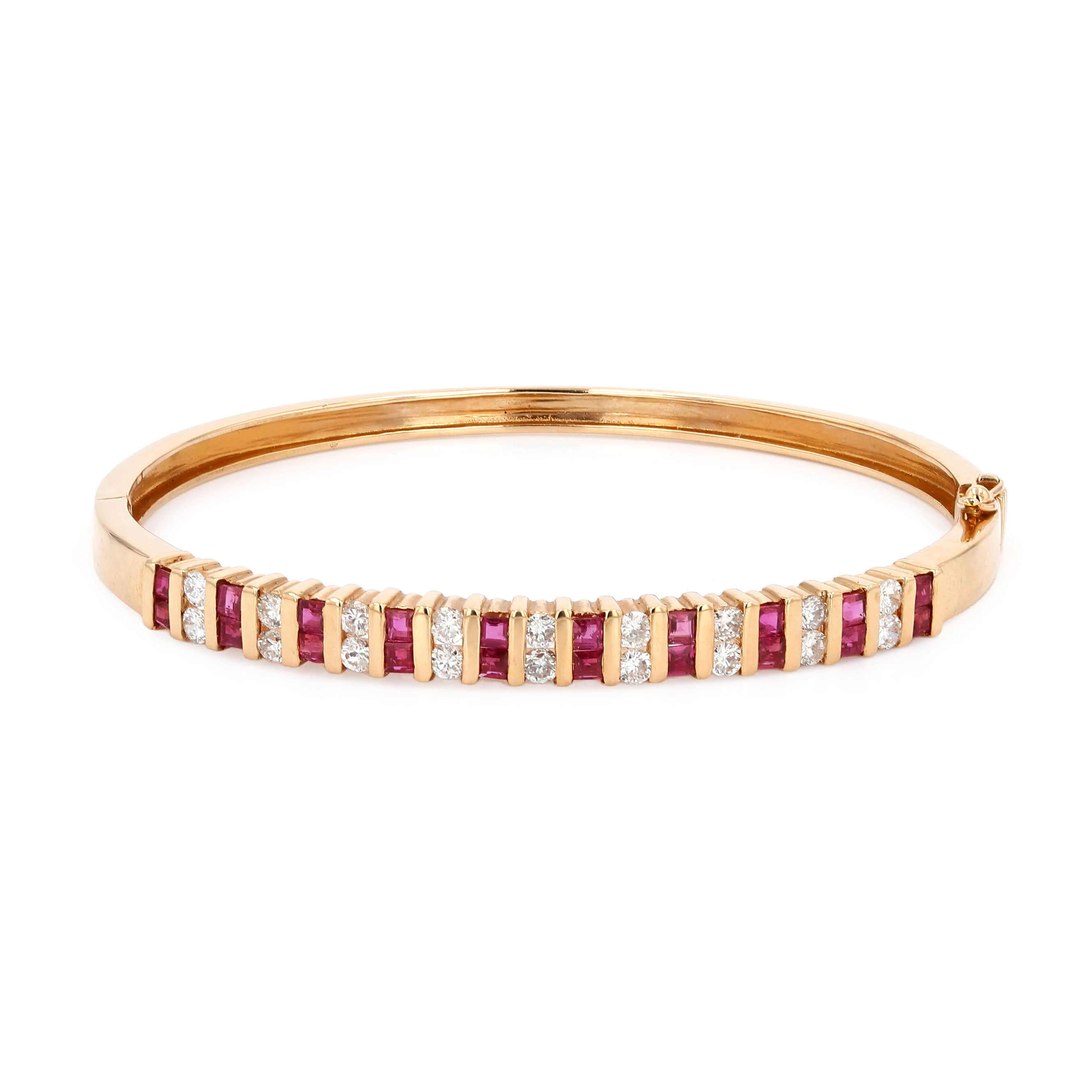 Estate 14kt Yellow Gold Diamond and Ruby Bangle La Mine d'Or Moncton, NB