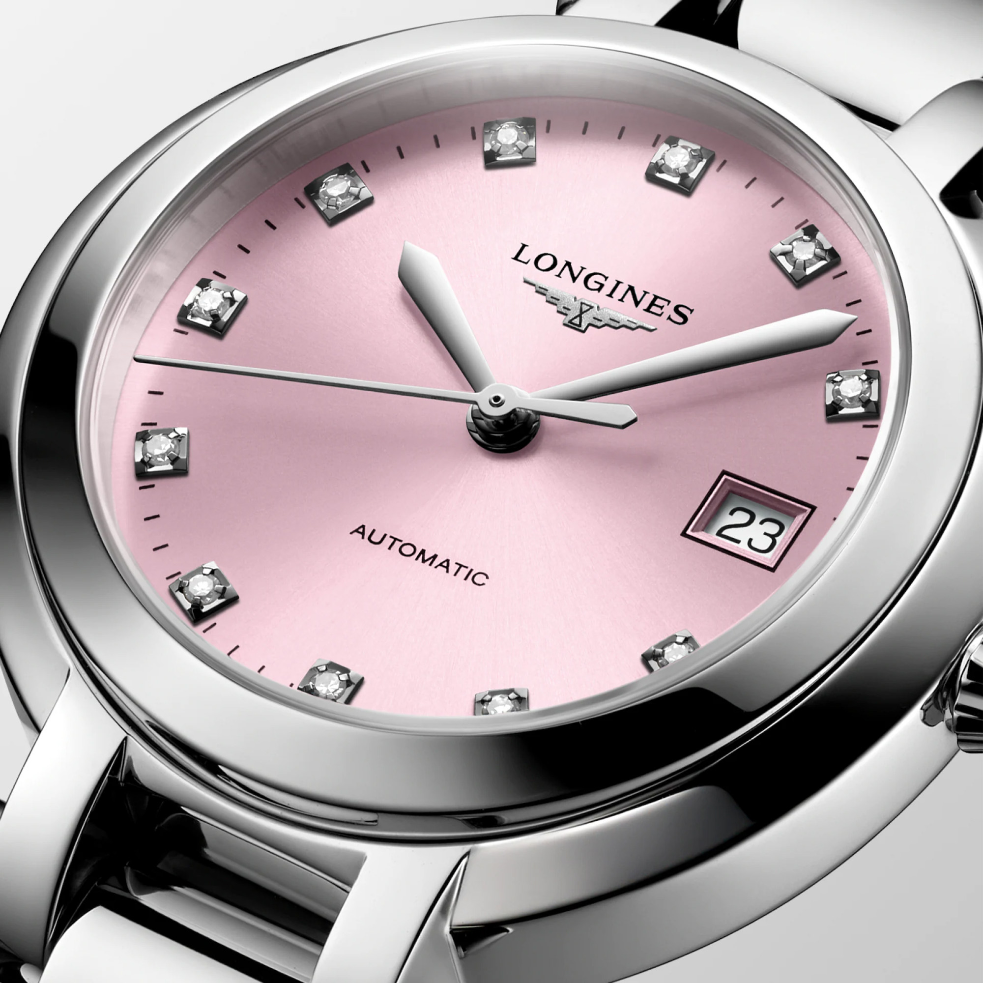 Longines PrimaLuna Automatic Diamond Set Pink Dial 30mm Image 2 La Mine d'Or Moncton, NB