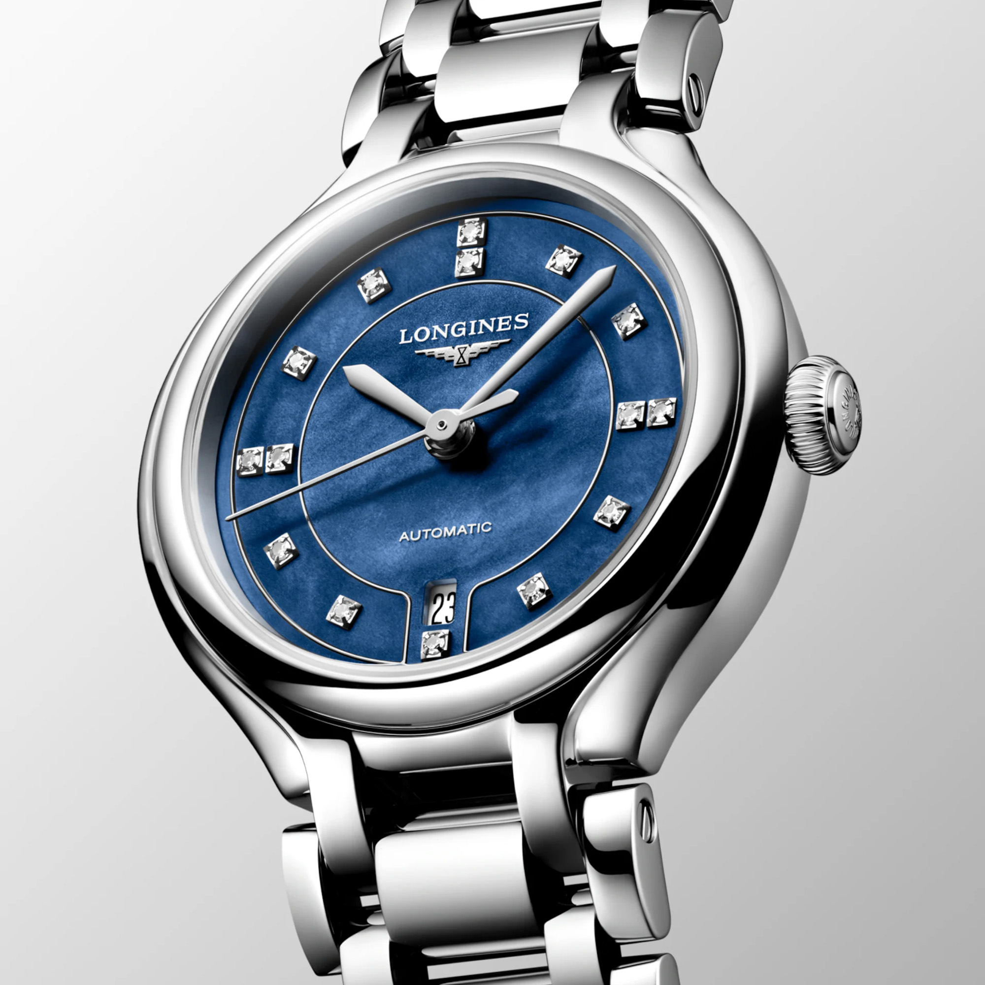 Longines PrimaLuna Automatic Diamond Set Blue MOP Dial 30mm Image 4 La Mine d'Or Moncton, NB