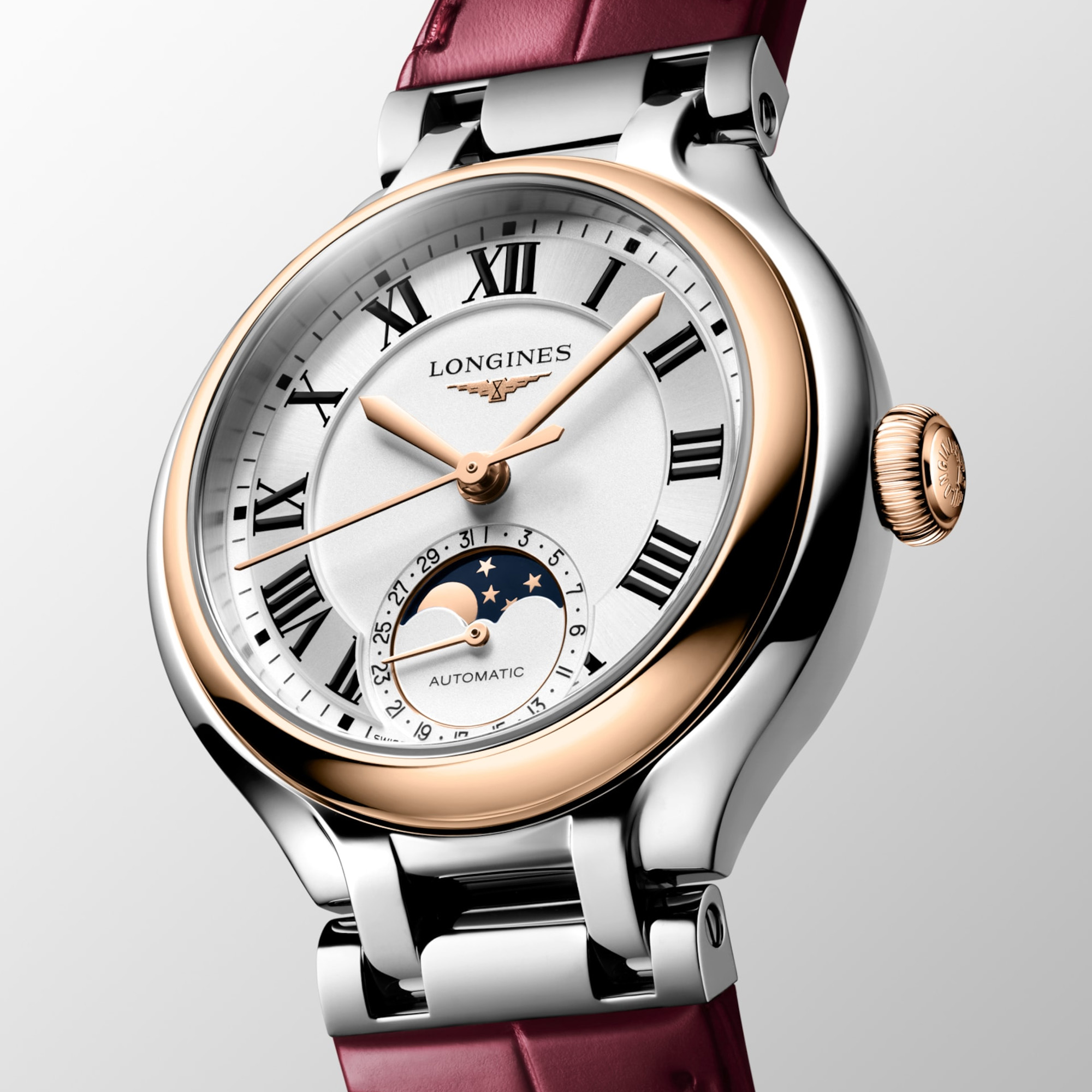 Longines PrimaLuna Moonphase Automatic Watch Silver Roman Dial 34mm Image 3 La Mine d'Or Moncton, NB