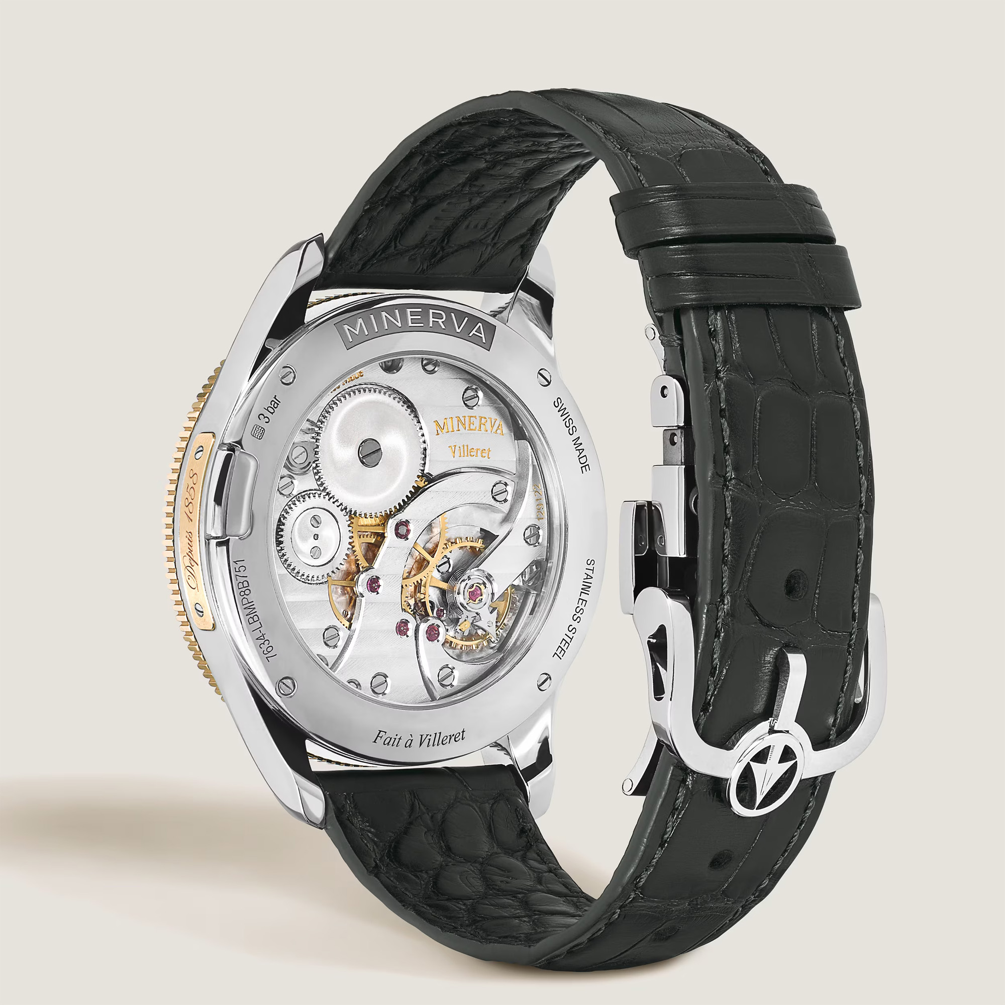 Minerva The Unveiled Crownless Steel and 18kt Rose Gold Guilloche Dial Image 4 La Mine d'Or Moncton, NB