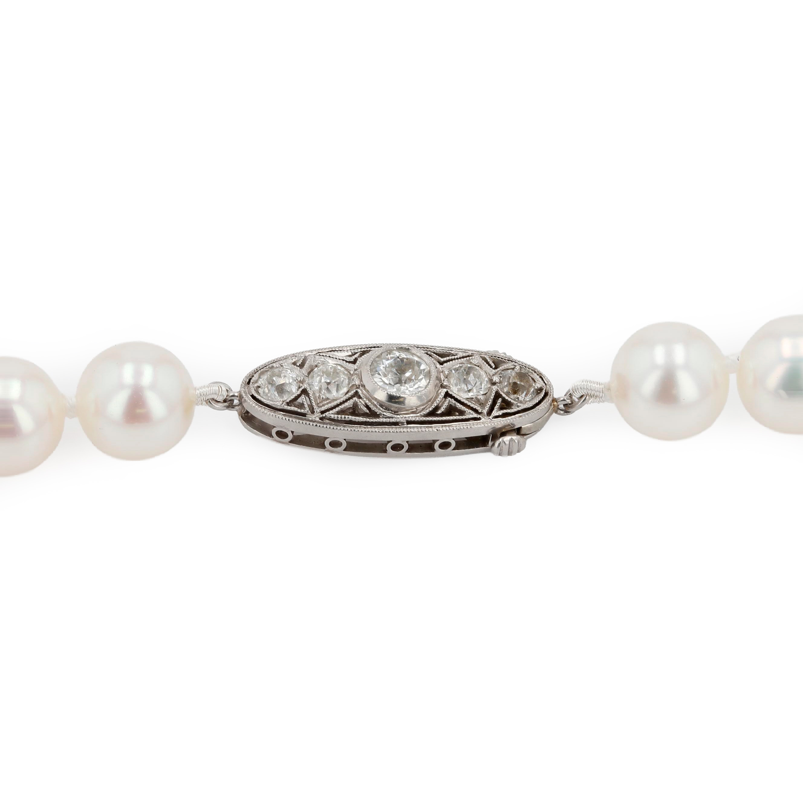 Estate Akoya White Cultured Pearl Strand Vintage Platinum Diamond Clasp Image 2 La Mine d'Or Moncton, NB
