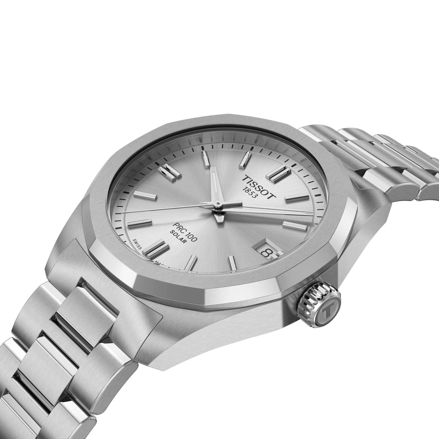 Tissot PRC 100 Solar Quartz Watch Silver Dial 34mm Image 5 La Mine d'Or Moncton, NB