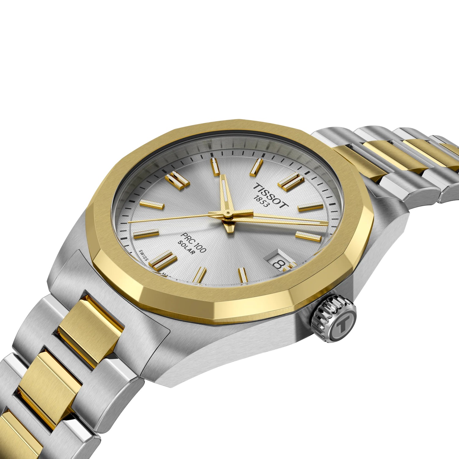 Tissot PRC 100 Solar Quartz Watch Silver Dial 34mm Image 5 La Mine d'Or Moncton, NB