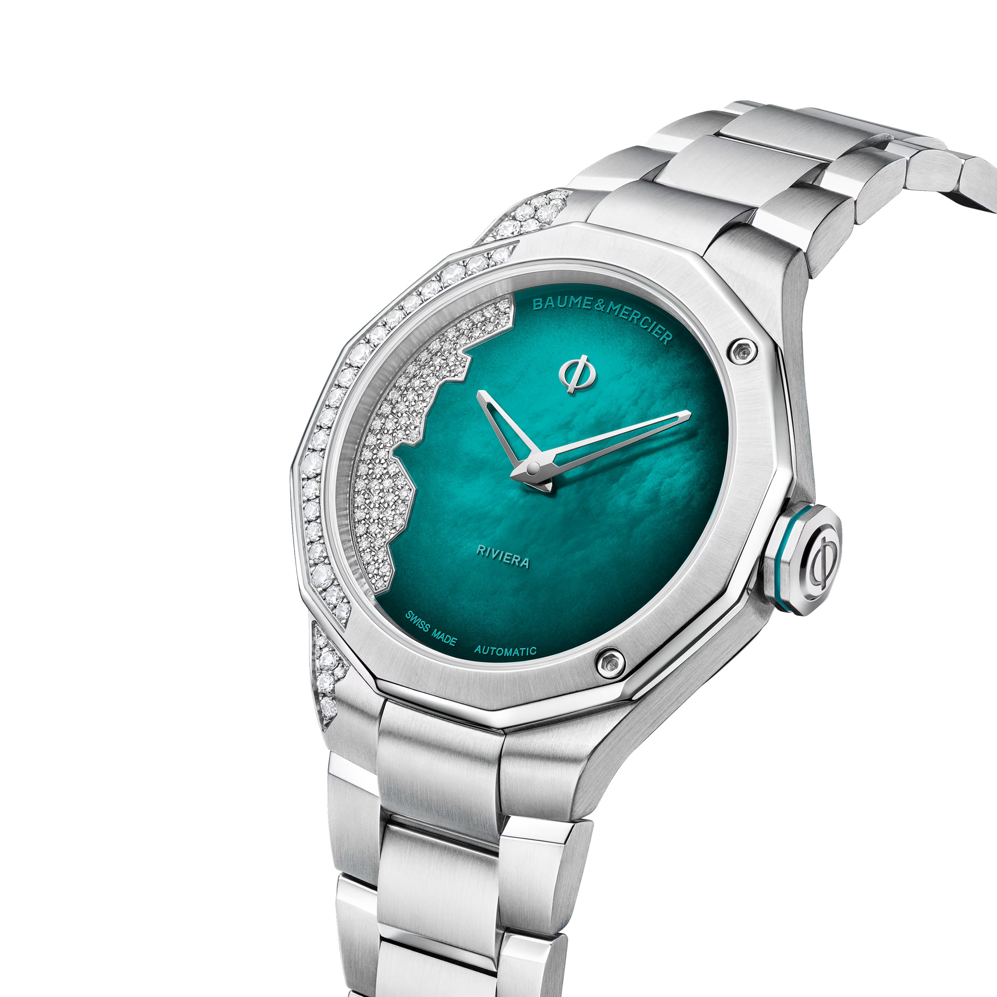 Baume & Mercier Riviera Steel Diamond Green M.O.P. Dial 33mm Image 3 La Mine d'Or Moncton, NB