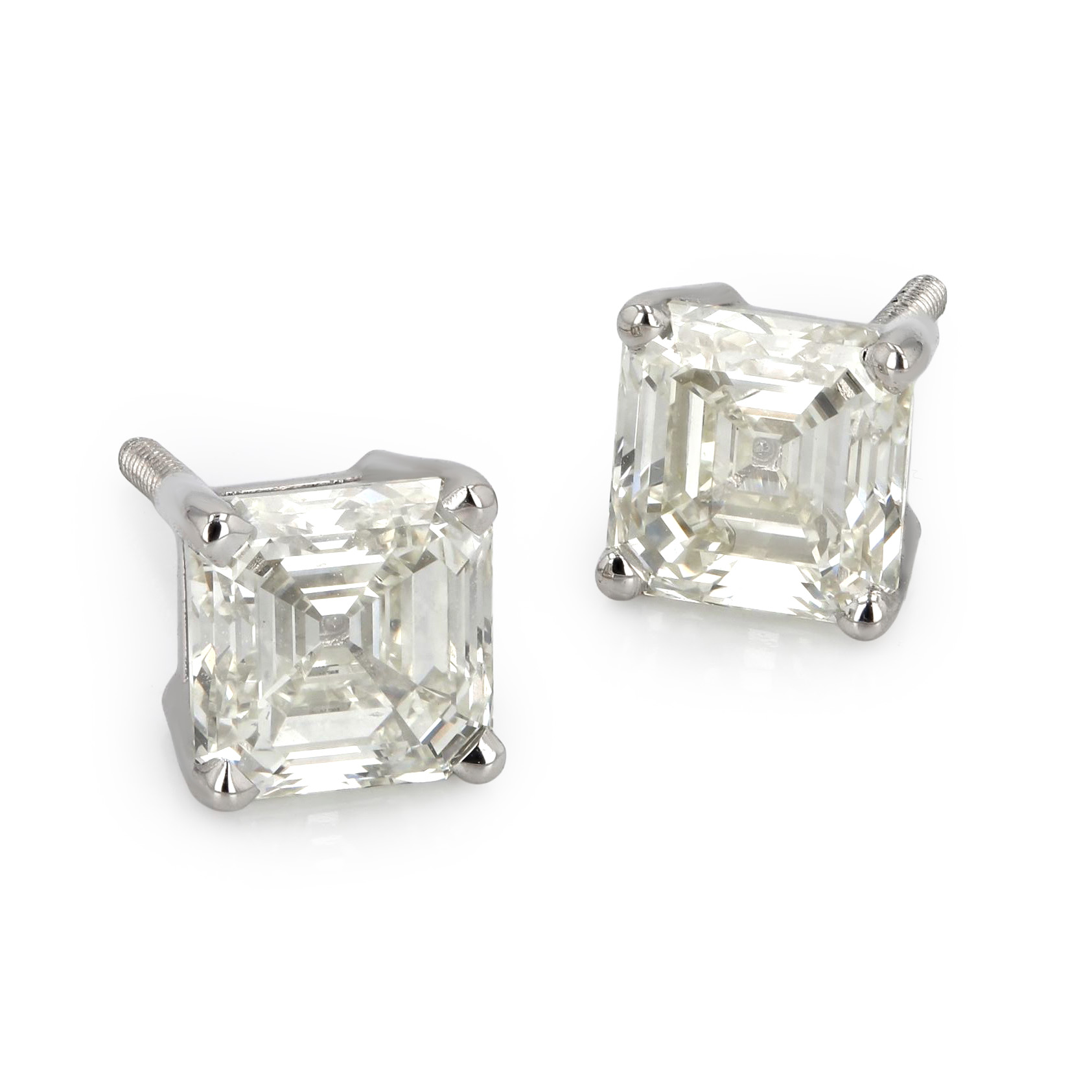 3.02tw Asscher Diamond Stud Earrings Platinum La Mine d'Or Moncton, NB