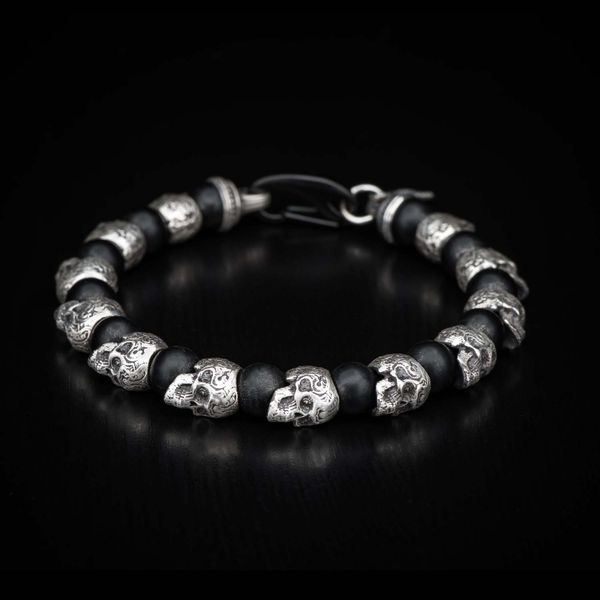 William Henry Shaman Bracelet in Sterling Silver with Frosted Black Onyx Beads, Large in Size La Mine d'Or Moncton, NB