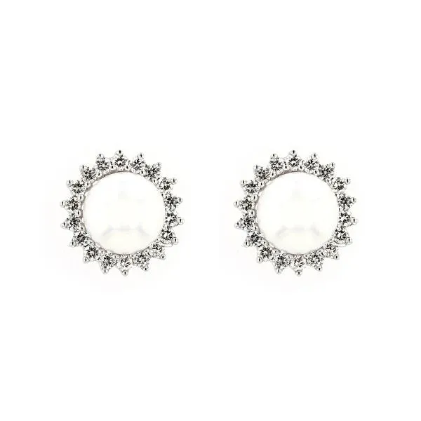 0.70ct Diamond and Akoya White Pearl Stud Earrings set in 14kt White Gold La Mine d'Or Moncton, NB