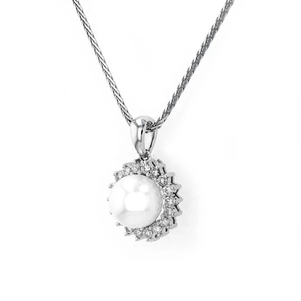 Akoya White Pearl Pendant set with 18" Wheat Chain in 14kt White Gold Image 2 La Mine d'Or Moncton, NB
