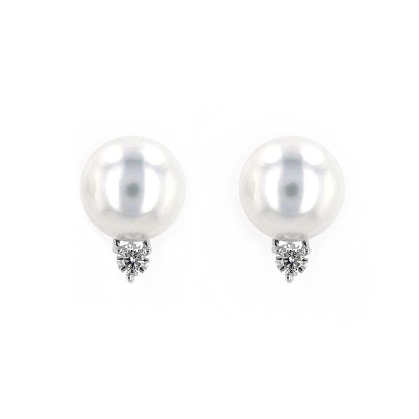 0.10ct Diamond and White Akoya Pearl Stud Earrings set in 14kt White Gold La Mine d'Or Moncton, NB