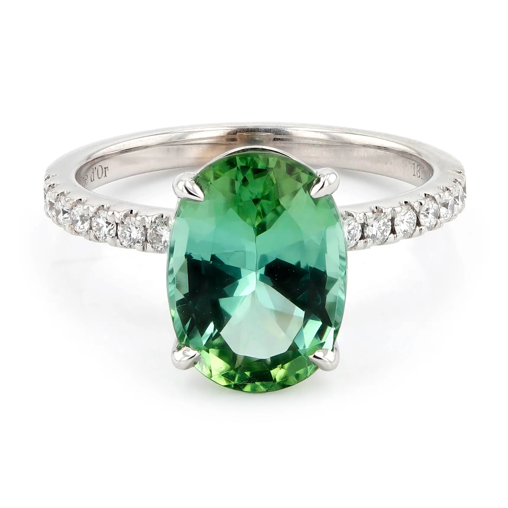 3.15ct Casablanca Oval Green Tourmaline and Diamond Pave Ring La Mine d'Or Moncton, NB