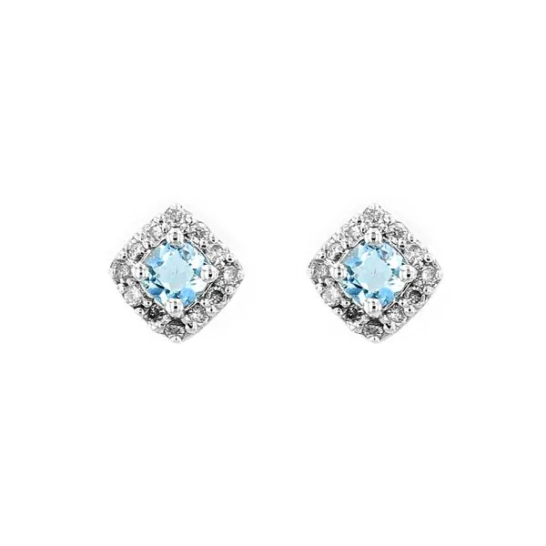 Genuine Aquamarine Birthstone & Diamond Cluster Stud Earrings La Mine d'Or Moncton, NB