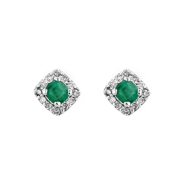 Genuine Emerald Birthstone & Diamond Cluster Stud Earrings La Mine d'Or Moncton, NB