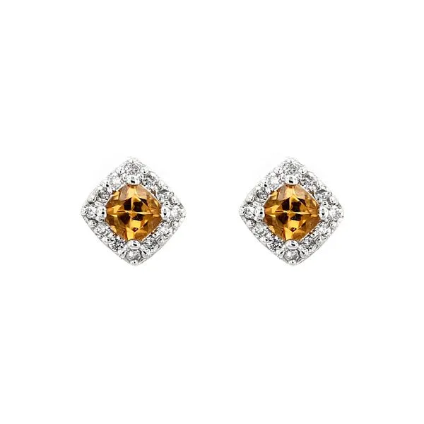 Genuine Citrine Birthstone & Diamond Cluster Stud Earrings La Mine d'Or Moncton, NB