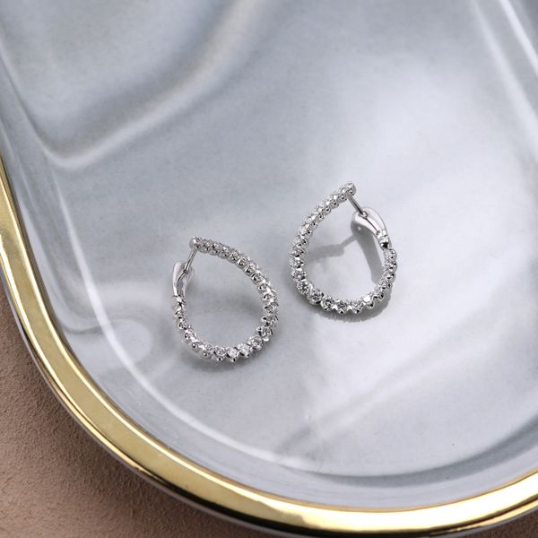 1.00tw Diamond Pear Front Hoop Earrings 14kt White Gold Image 2 La Mine d'Or Moncton, NB
